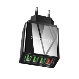 Мрежово зарядно KA Digital 44-32, 4x USB, Бързо зареждане 30W QC 3.0, 6А MAX, Черен