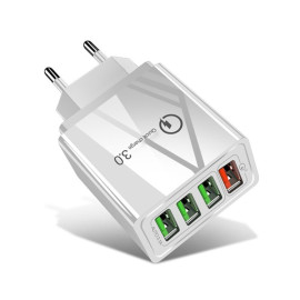 Мрежово зарядно KA Digital 44-32, 4x USB, Бързо зареждане 30W QC 3.0, 6А MAX, Бял