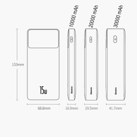 Външна батерия Baseus, 10000 mAh, 15W, fast charge, 2хUSB/USB-C, LED дисплей, PPBD050001, Черна