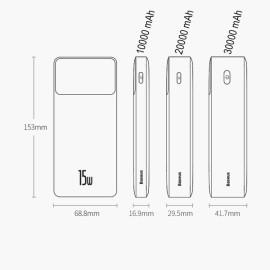 Външна батерия Baseus, 10000 mAh, 20W, fast charge, 2хUSB/USB-C, LED дисплей, PPBD050002, Бяла