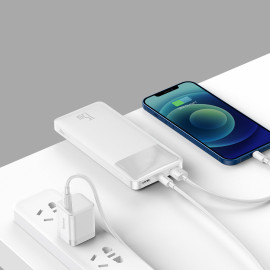 Външна батерия Baseus, 10000 mAh, 20W, fast charge, 2хUSB/USB-C, LED дисплей, PPBD050002, Бяла