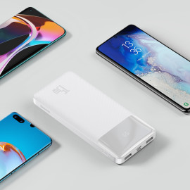 Външна батерия Baseus, 10000 mAh, 20W, fast charge, 2хUSB/USB-C, LED дисплей, PPBD050002, Бяла