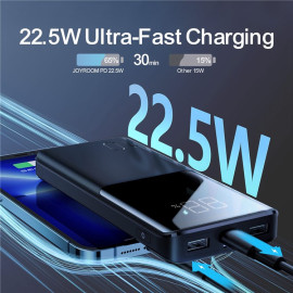 Външна батерия JOYROOM, 10000 mAh, 22,5W, Power Delivery, Quick Charge, 2хUSB/USB-C, LED дисплей, JR-QP191, Черна