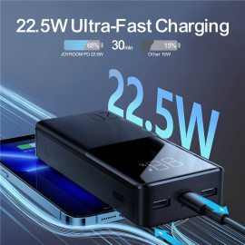 Външна батерия JOYROOM, 20000 mAh, 22,5W, Power Delivery, Quick Charge, 2хUSB/USB-C, LED дисплей, JR-QP192, Черна