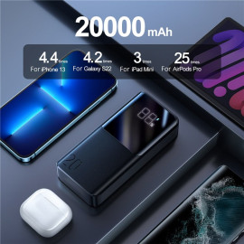Външна батерия JOYROOM, 20000 mAh, 22,5W, Power Delivery, Quick Charge, 2хUSB/USB-C, LED дисплей, JR-QP192, Черна