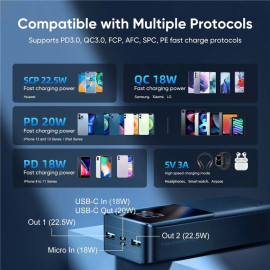Външна батерия JOYROOM, 30000 mAh, 22,5W, Power Delivery, Quick Charge, 2хUSB/USB-C, LED дисплей, JR-QP193, Черна