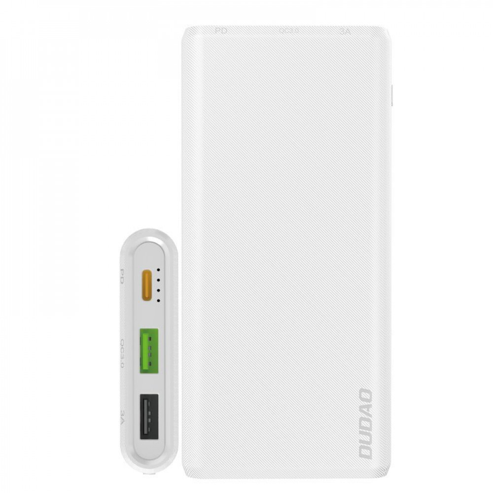 Външна батерия Dudao, 10000 mAh, 20W, Power Delivery, Quick Charge, Qi бързо зареждане, 2хUSB/USB-C, K12PQ_W, Бяла