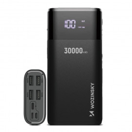 Външна батерия Wozinsky, 30000mAh, с 4x USB, с дисплей, 4A, Черна