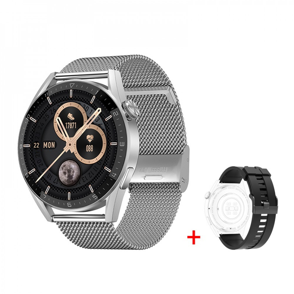 Смарт Часовник KA Digital DT3 Plus, BT разговори, EKG, Пулс,Метална верижка, Допълнителна каишка, Сребрист