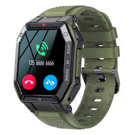 Военен часовник KA DIGITAL K55, 1.85” UltraVision, Bluetooth обаждане, AI гласов асистент, Анти-Шок, Мулти спортове, Мониторинг на здравето, Известия, Mетеорологично време, Army Green