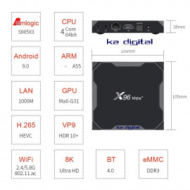 Мултимедиен плеър KADigital® X96 MAX Plus Amlogic 905X3 Smart TV Box Android 9 8K 4GB Ram, 32GB памет 2.4G/5G WIFI USB 3.0